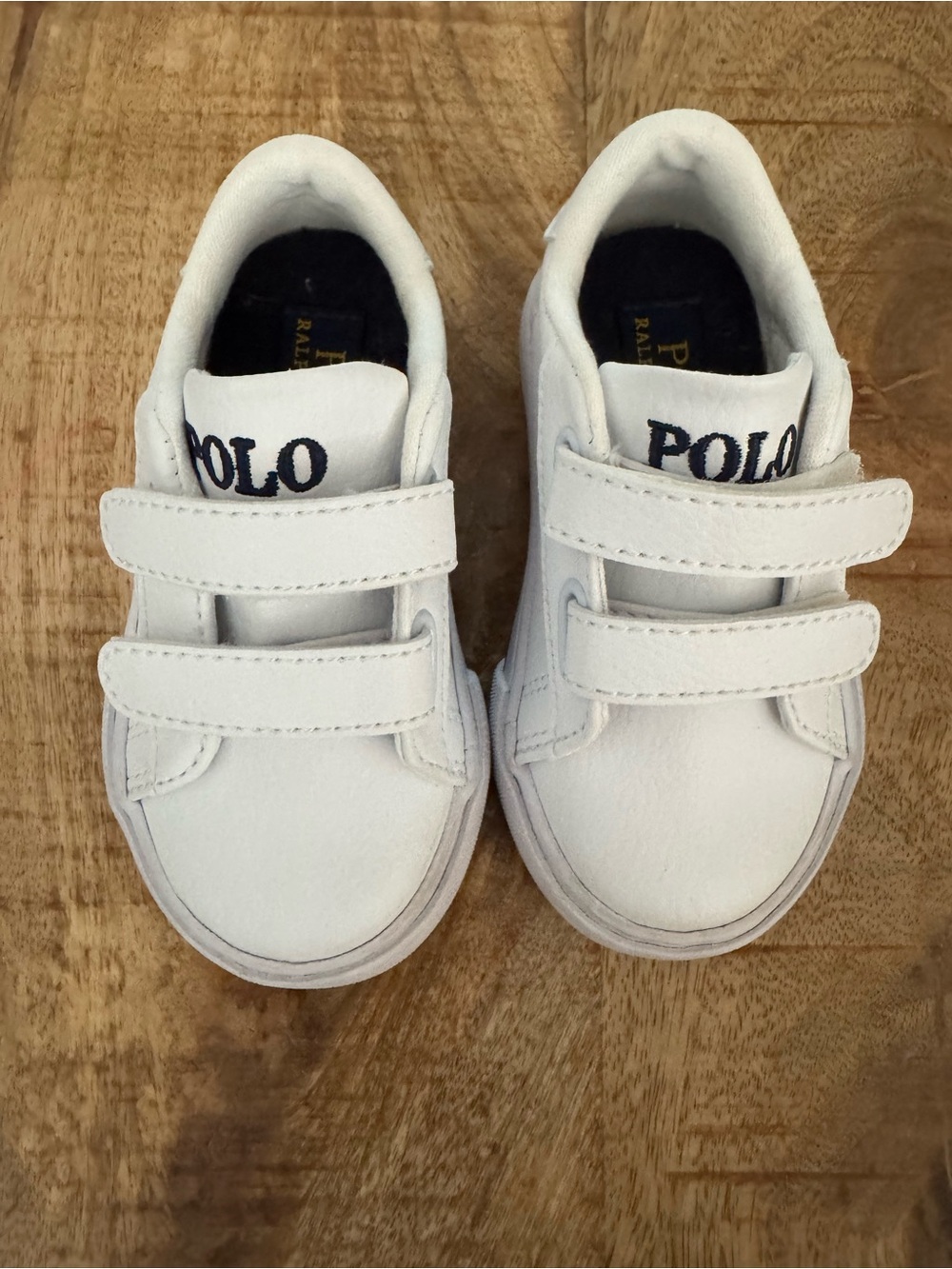 Ralph Lauren White Velcro Polo Sneakers with Navy Logo-Easten II Toddler Size 5